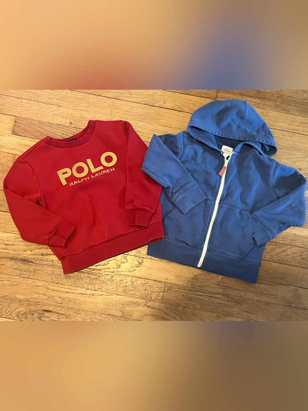 Crewcuts Polo Boys Sweatshirts Bundle 100% Cotton Blue Zip Up, Red Crewneck